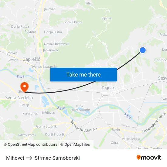 Mihovci to Strmec Samoborski map