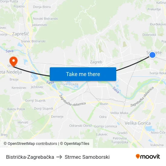 Bistrička-Zagrebačka to Strmec Samoborski map