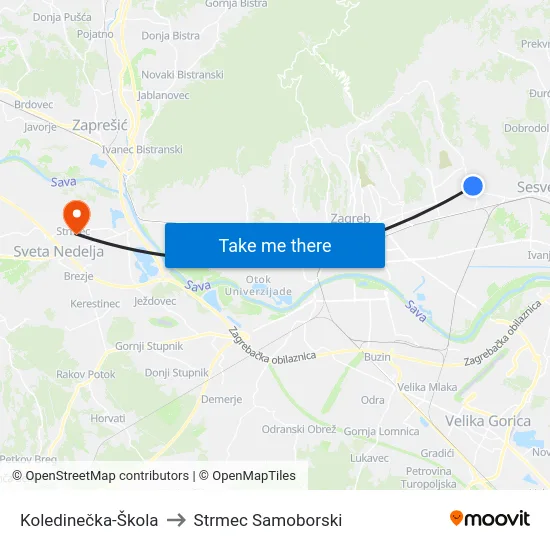 Koledinečka-Škola to Strmec Samoborski map