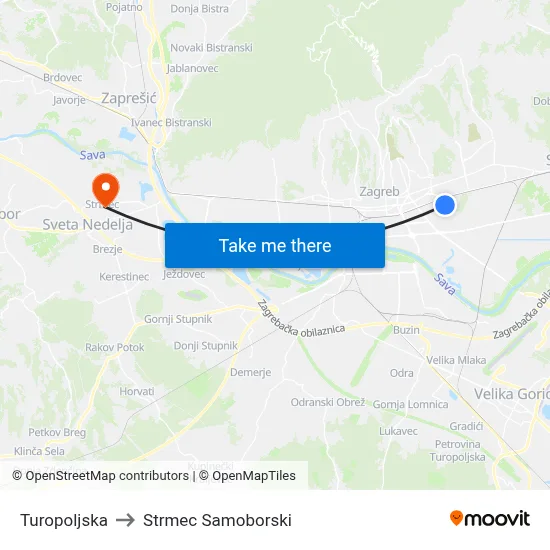 Turopoljska to Strmec Samoborski map