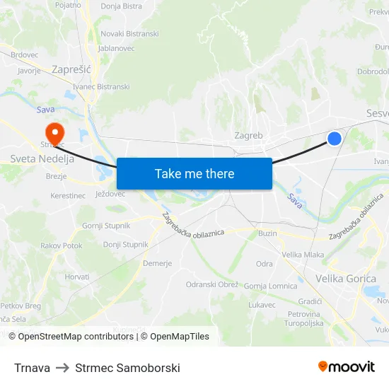 Trnava to Strmec Samoborski map