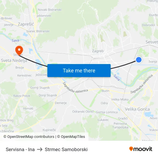 Servisna - Ina to Strmec Samoborski map