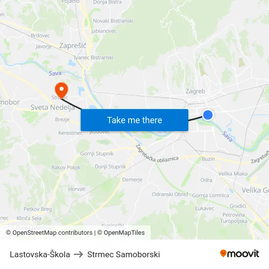Lastovska-Škola to Strmec Samoborski map
