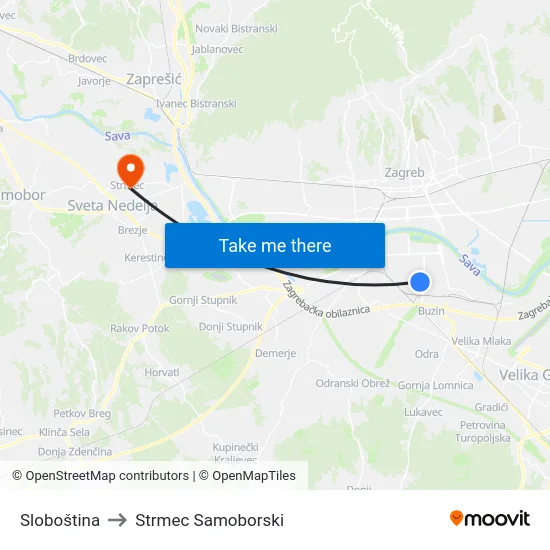 Sloboština to Strmec Samoborski map