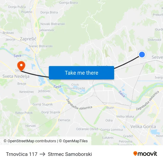 Trnovčica 117 to Strmec Samoborski map