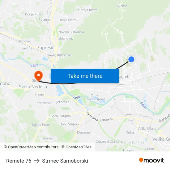 Remete 76 to Strmec Samoborski map