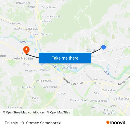 Prilesje to Strmec Samoborski map