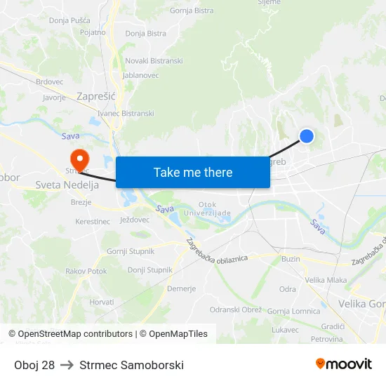 Oboj 28 to Strmec Samoborski map