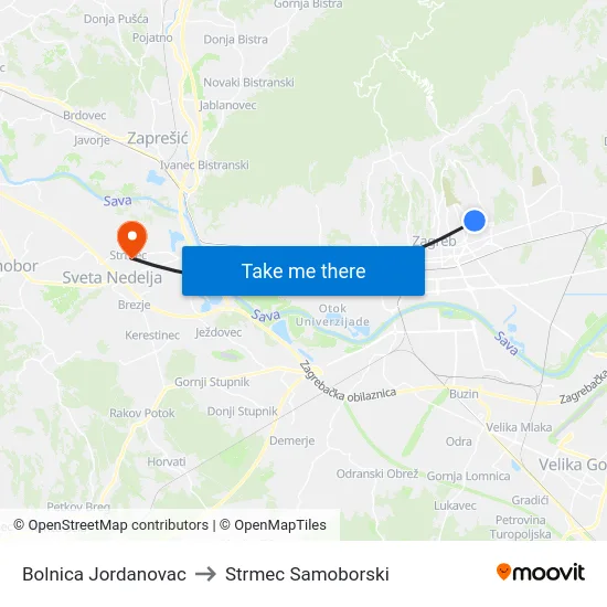 Bolnica Jordanovac to Strmec Samoborski map