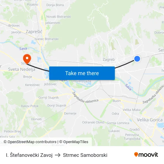I. Štefanovečki Zavoj to Strmec Samoborski map