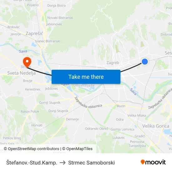 Štefanov.-Stud.Kamp. to Strmec Samoborski map
