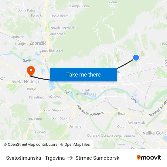 Svetošimunska - Trgovina to Strmec Samoborski map
