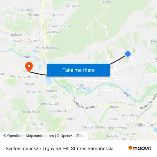 Svetošimunska - Trgovina to Strmec Samoborski map