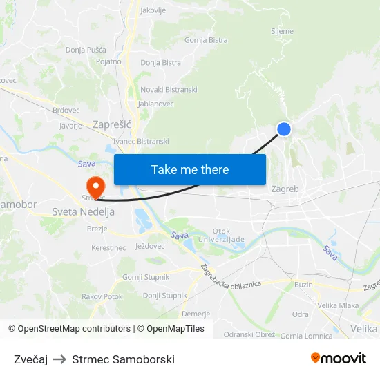 Zvečaj to Strmec Samoborski map