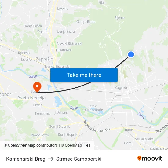 Kamenarski Breg to Strmec Samoborski map