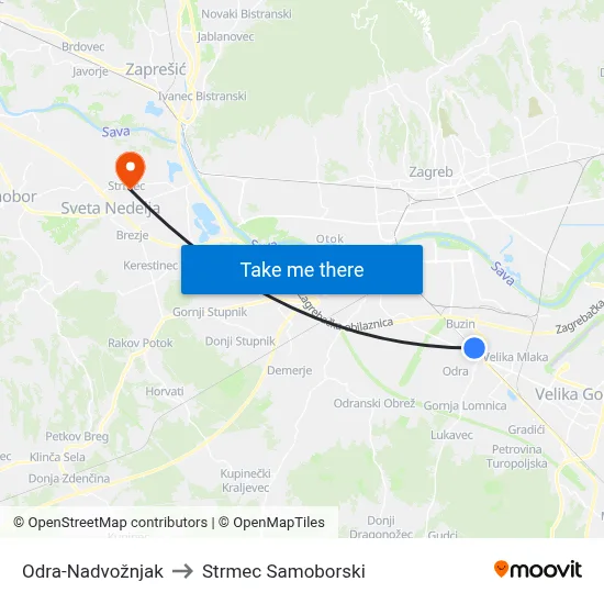 Odra-Nadvožnjak to Strmec Samoborski map