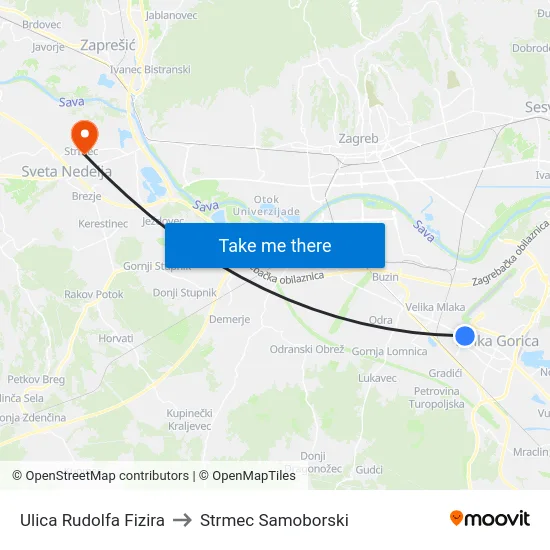 Ulica Rudolfa Fizira to Strmec Samoborski map