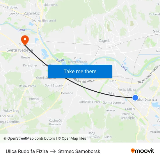Ulica Rudolfa Fizira to Strmec Samoborski map