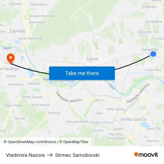 Vladimira Nazora to Strmec Samoborski map