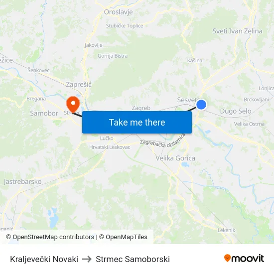 Kraljevečki Novaki to Strmec Samoborski map