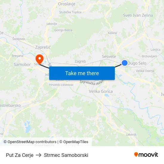 Put Za Cerje to Strmec Samoborski map