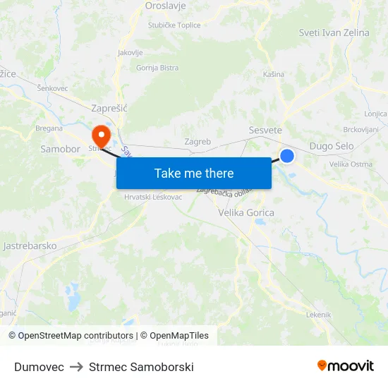 Dumovec to Strmec Samoborski map