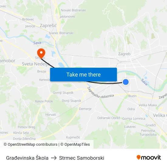 Građevinska Škola to Strmec Samoborski map