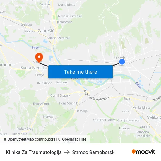 Klinika Za Traumatologija to Strmec Samoborski map