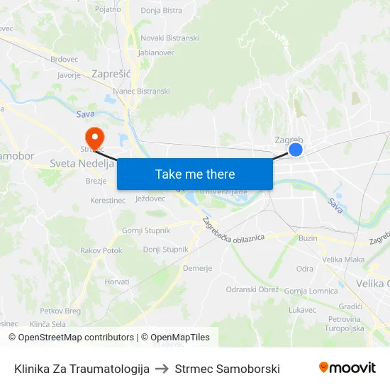 Klinika Za Traumatologija to Strmec Samoborski map