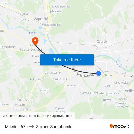 Mrkšina 67c to Strmec Samoborski map