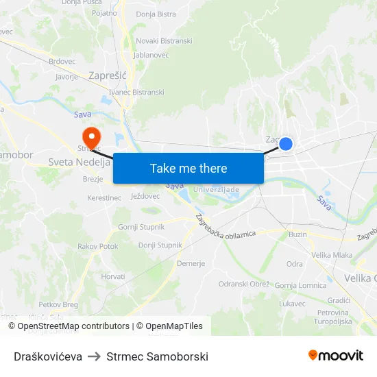 Draškovićeva to Strmec Samoborski map