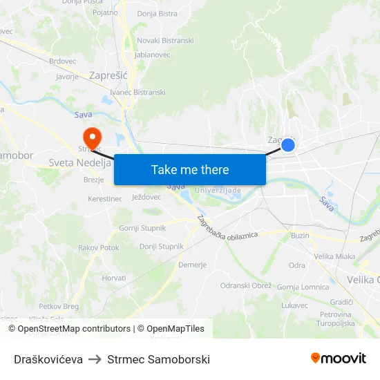 Draškovićeva to Strmec Samoborski map