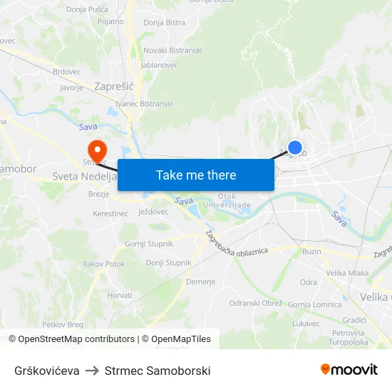 Grškovićeva to Strmec Samoborski map