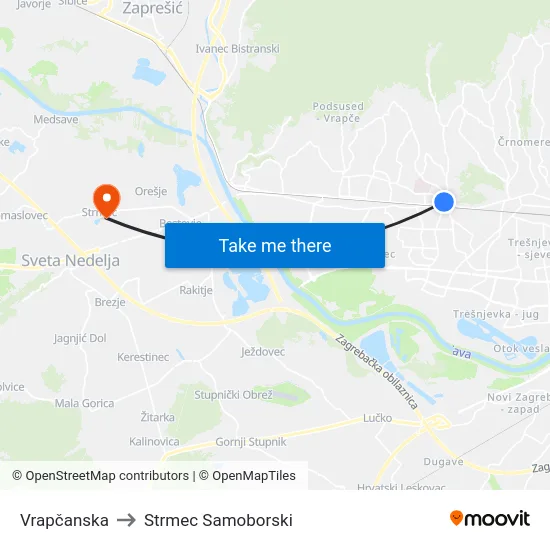 Vrapčanska to Strmec Samoborski map