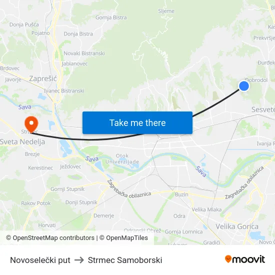 Novoselečki put to Strmec Samoborski map