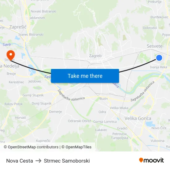 Nova Cesta to Strmec Samoborski map