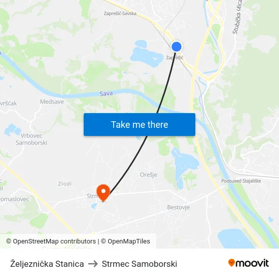 Željeznička Stanica to Strmec Samoborski map
