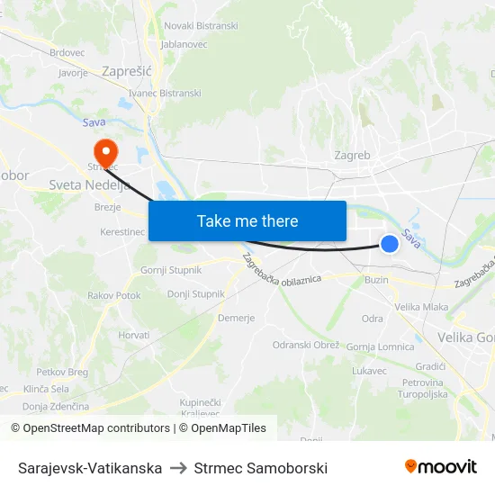 Sarajevsk-Vatikanska to Strmec Samoborski map