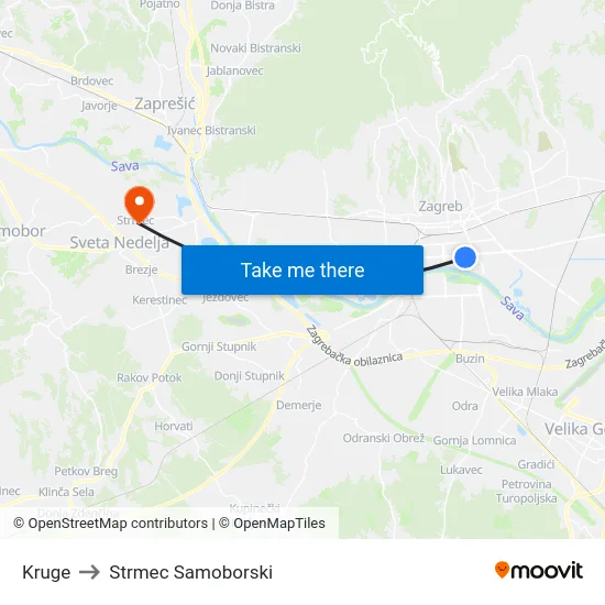 Kruge to Strmec Samoborski map