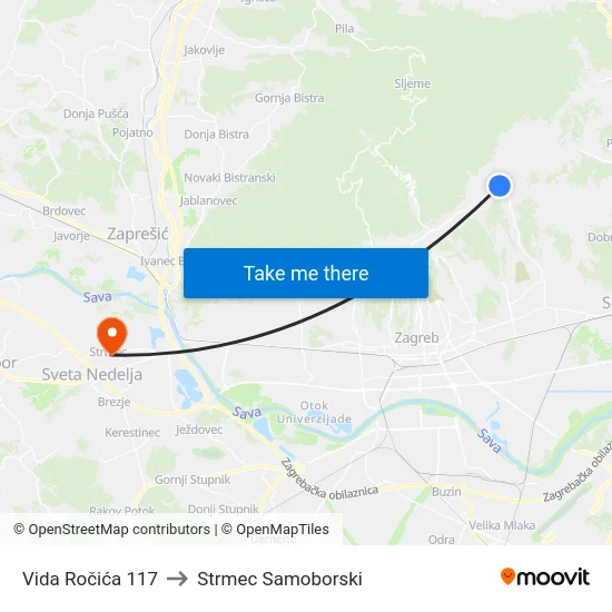 Vida Ročića 117 to Strmec Samoborski map
