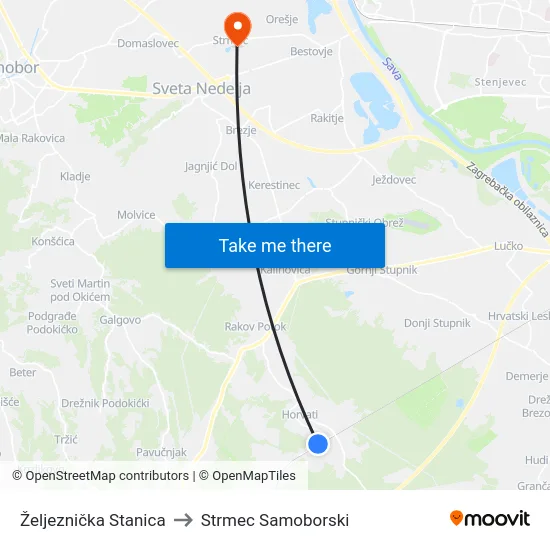 Željeznička Stanica to Strmec Samoborski map