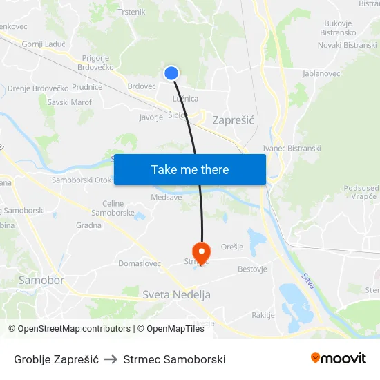 Groblje Zaprešić to Strmec Samoborski map