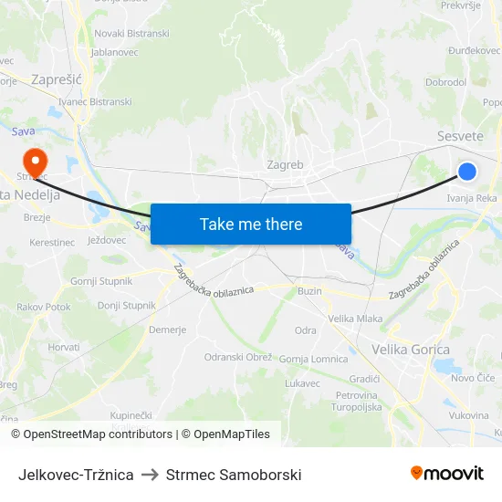 Jelkovec-Tržnica to Strmec Samoborski map