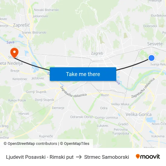 Ljudevit Posavski - Rimski put to Strmec Samoborski map