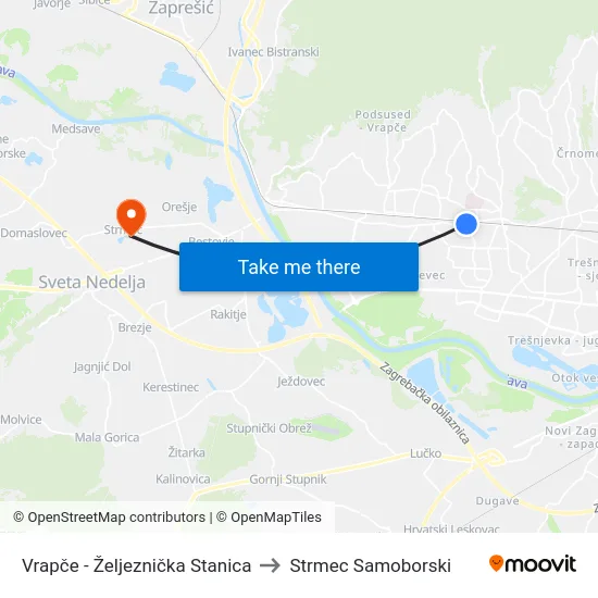 Vrapče - Željeznička Stanica to Strmec Samoborski map