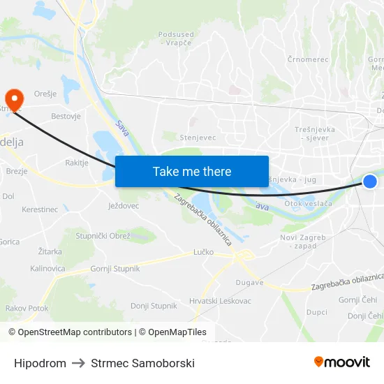 Hipodrom to Strmec Samoborski map