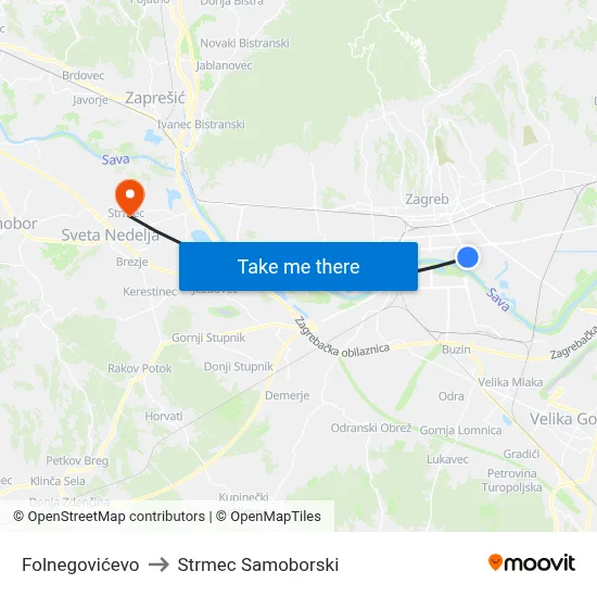 Folnegovićevo to Strmec Samoborski map