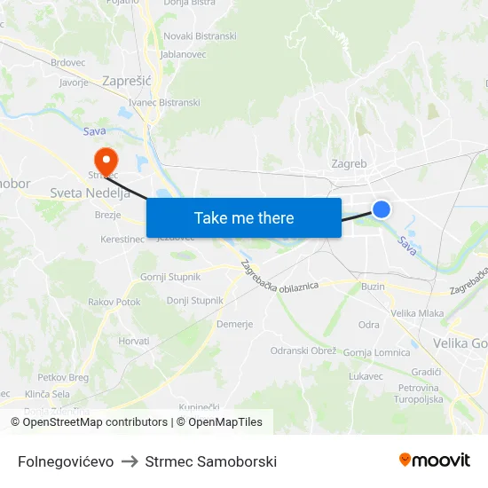 Folnegovićevo to Strmec Samoborski map