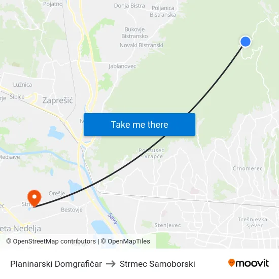 Planinarski Domgrafičar to Strmec Samoborski map