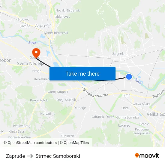 Zapruđe to Strmec Samoborski map